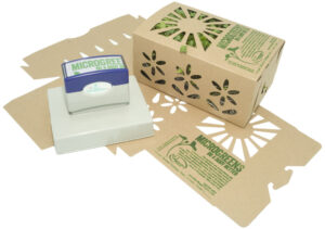 Stamp replaces unrecyclable labels.