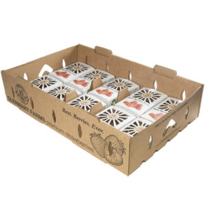 Volume custom branded packaging on containers and master shipper trays.