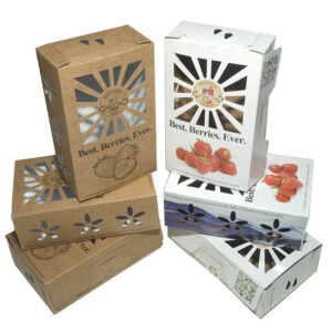 Custom branded packaging using kraft or reversible boxes.